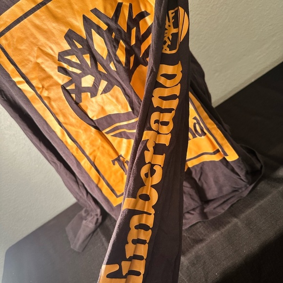 Timberland Mens Long Sleeve Logo T-Shirt xL Regular Fit Black Yellow - Picture 2 of 5